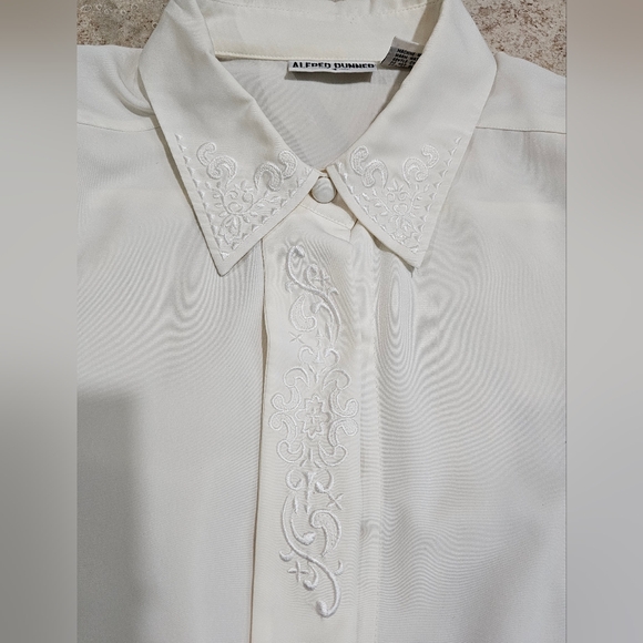 Vintage 80s Alfred Dunner 16 White Blouse Embroidered Collar Hidden Button Front - Picture 8 of 8
